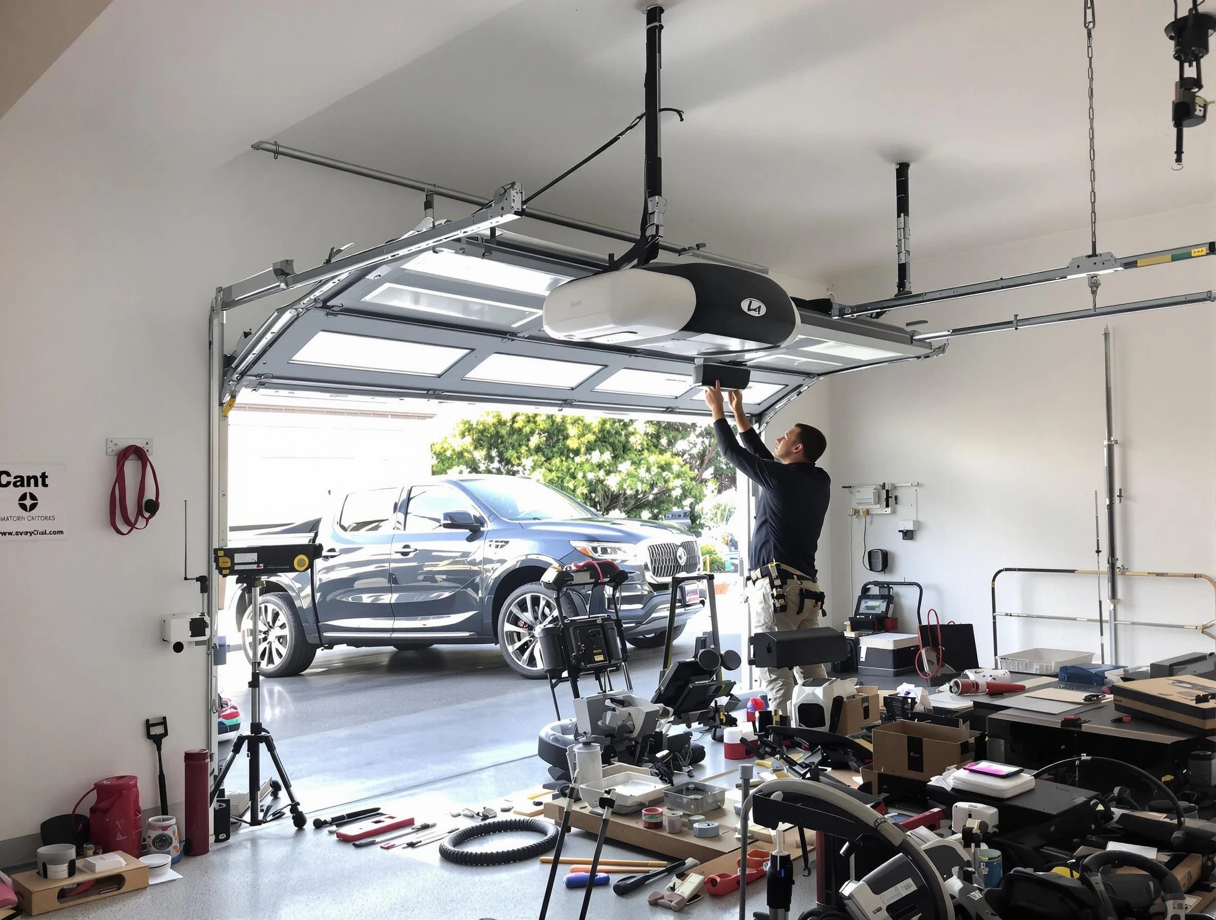 Fitchburg Garage Door Repair specialist installing smart garage door opener system in Fitchburg home