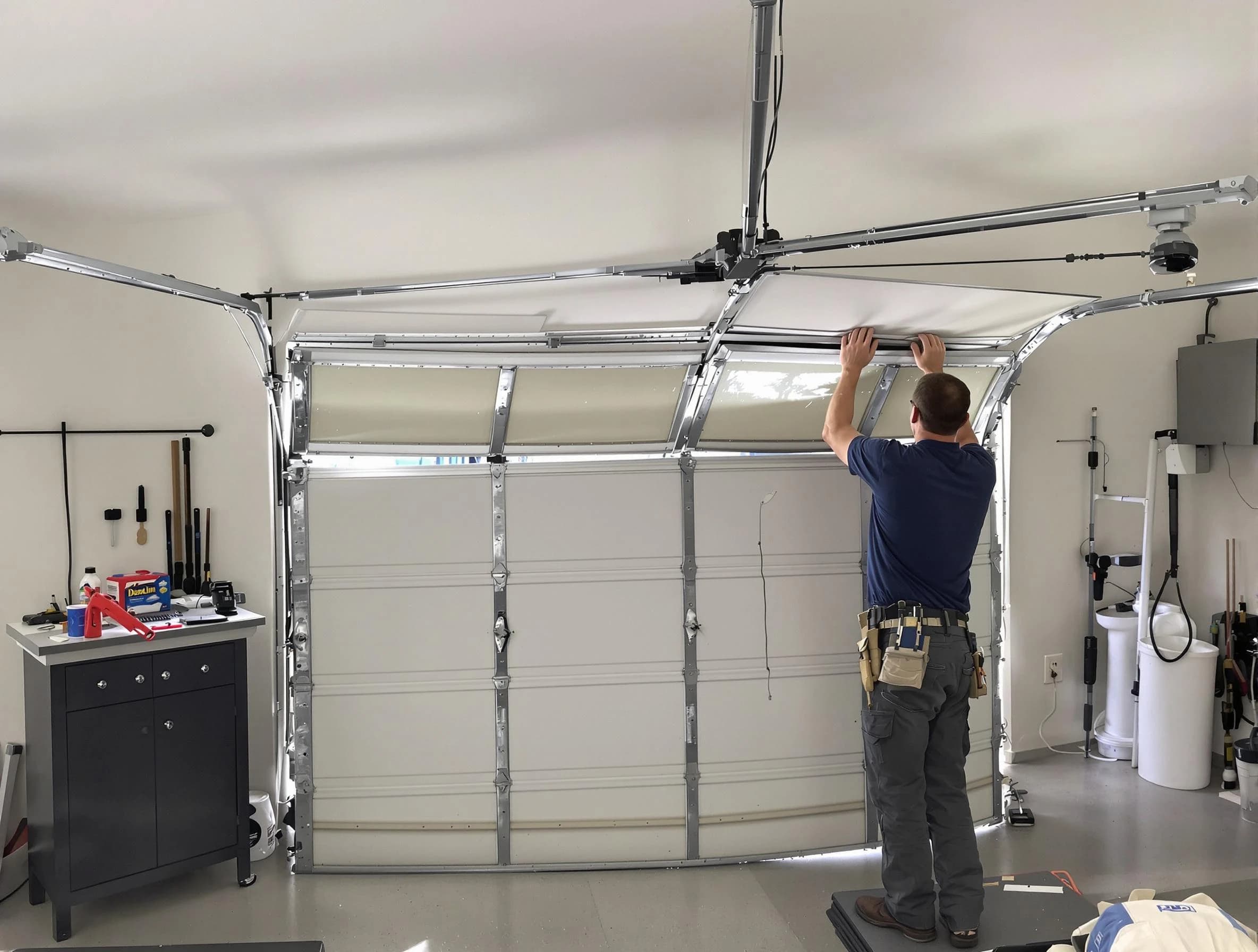 Fitchburg Garage Door Repair specialist performing precise section replacement on Fitchburg garage door