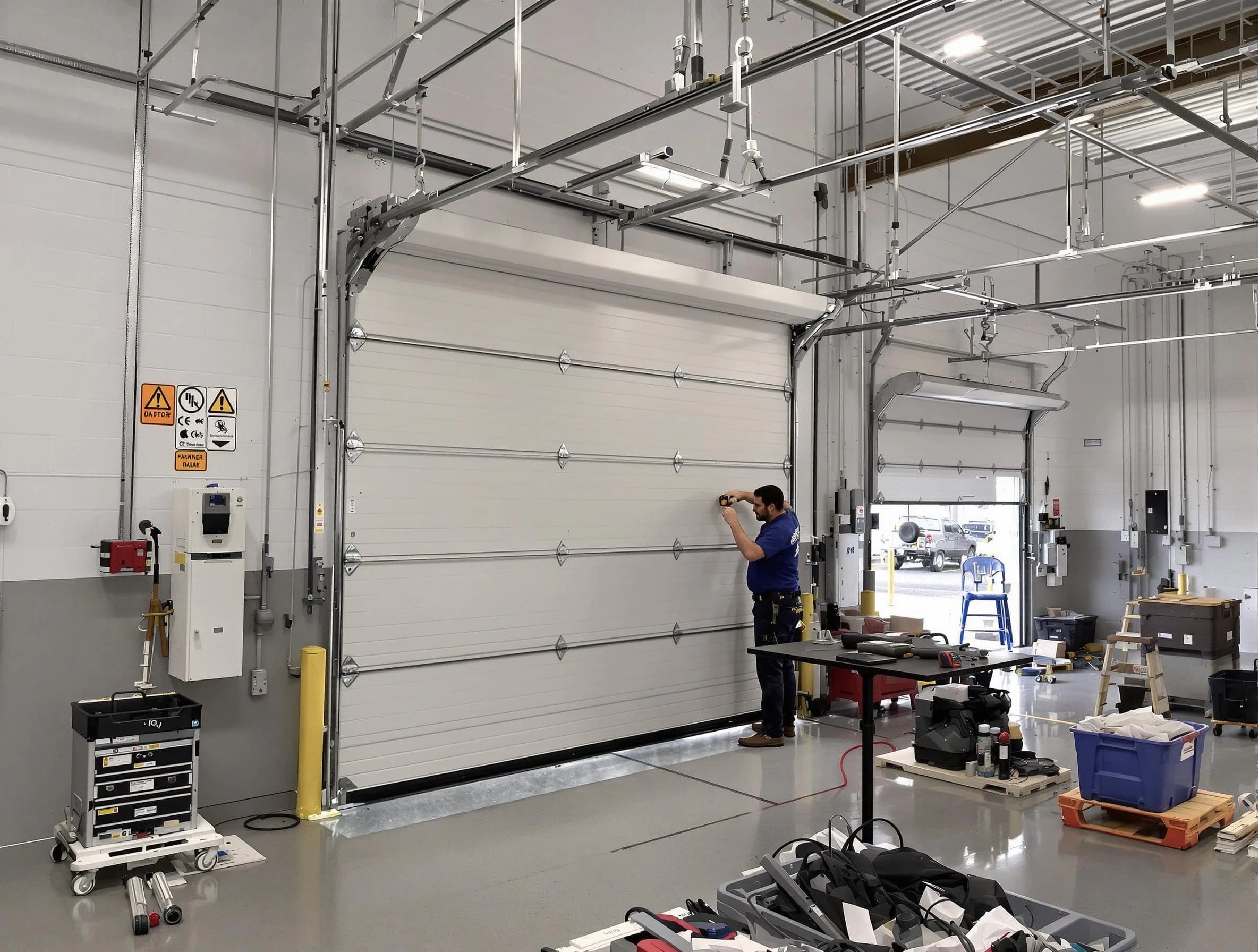 Commercial garage door repair being performed by Fitchburg Garage Door Repair expert in Fitchburg