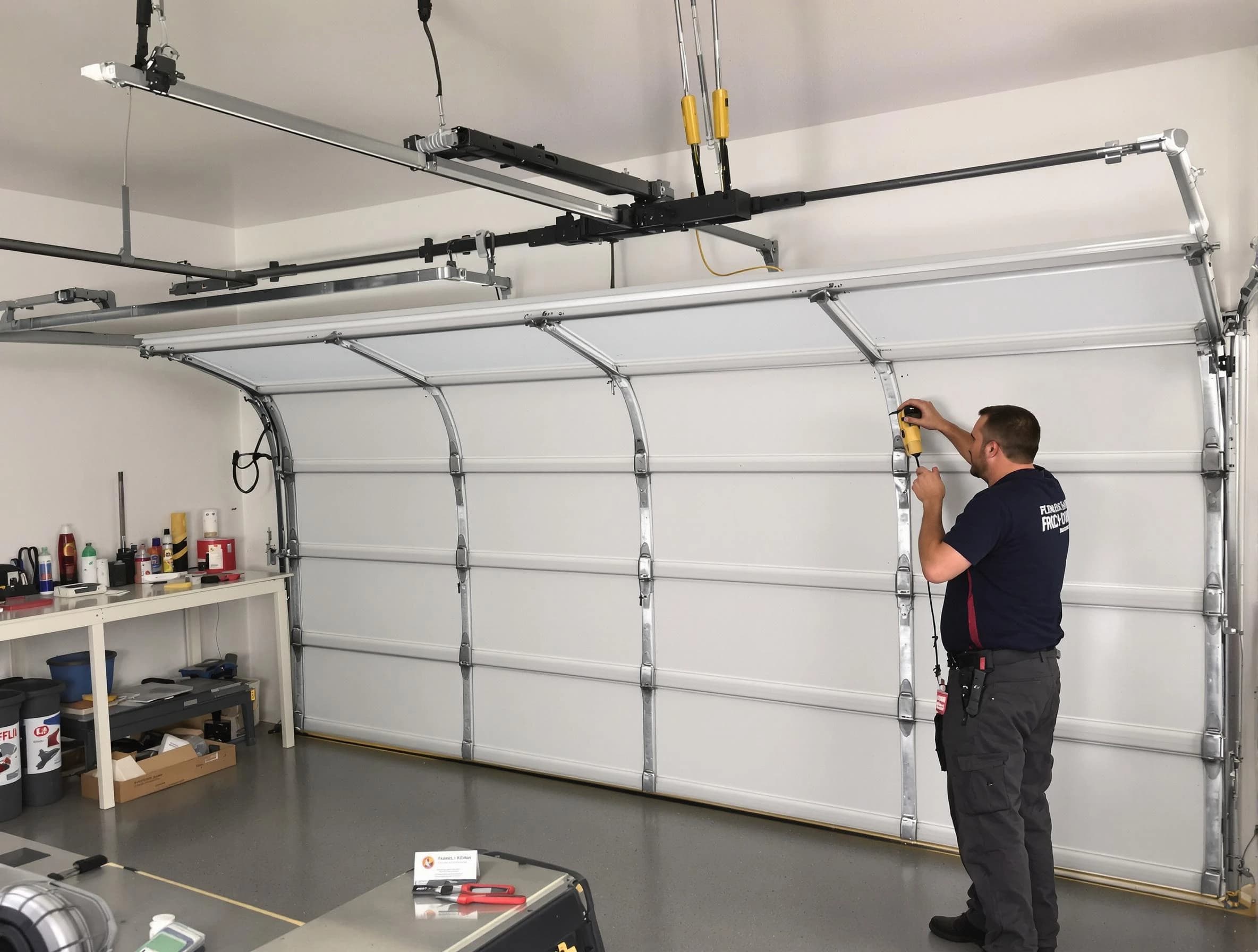 Fitchburg Garage Door Repair certified technician performing overhead door system repair in Fitchburg