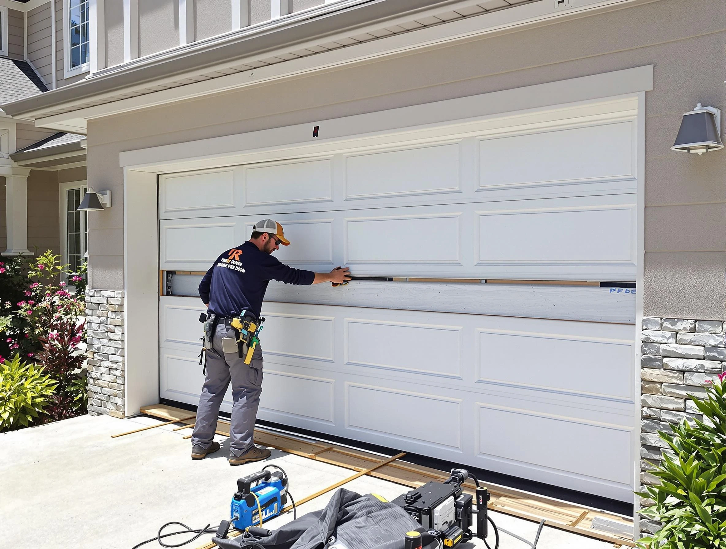 Fitchburg Garage Door Repair team performing complete garage door replacement at Fitchburg residence
