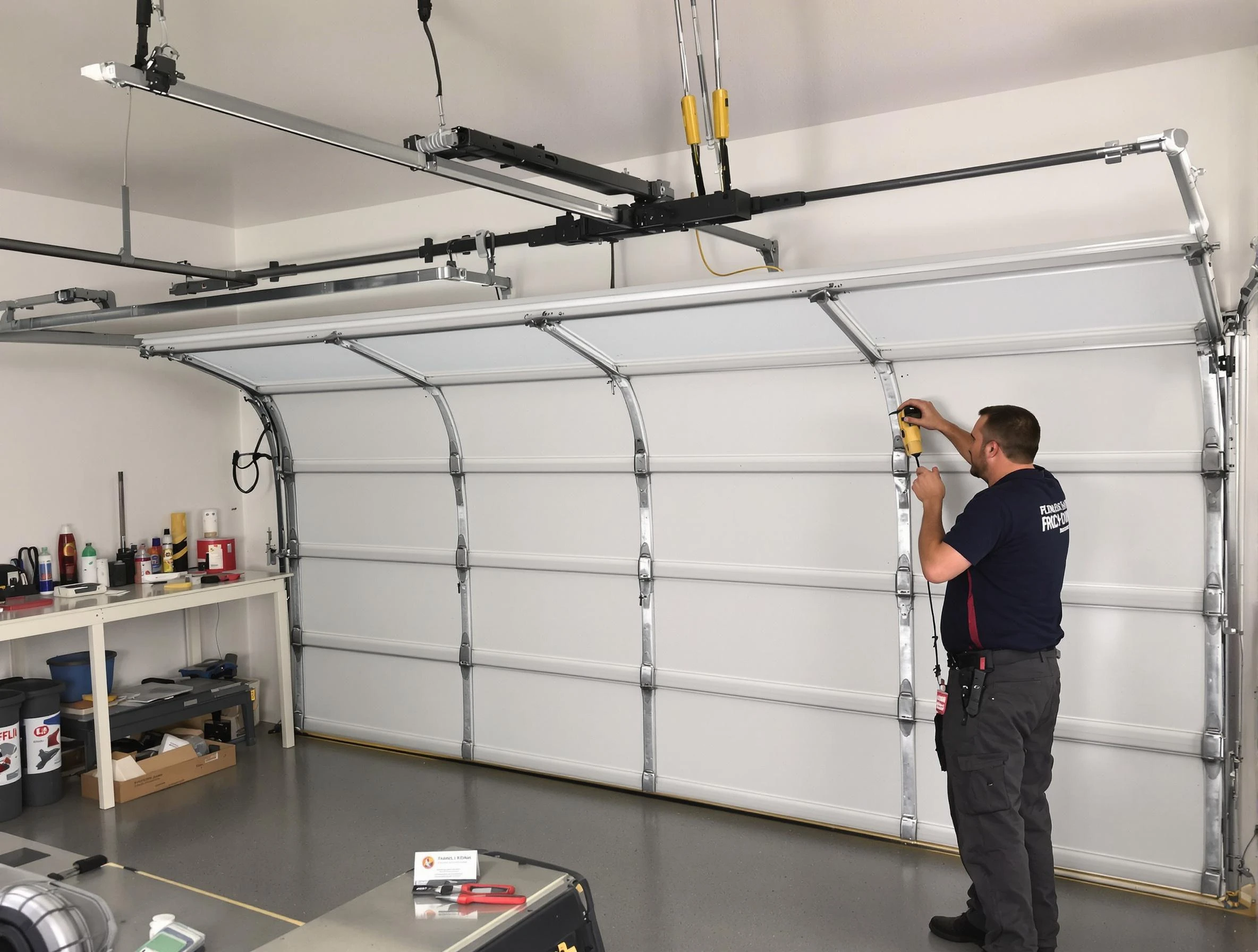 Fitchburg Garage Door Repair certified technician performing overhead door system repair in Fitchburg