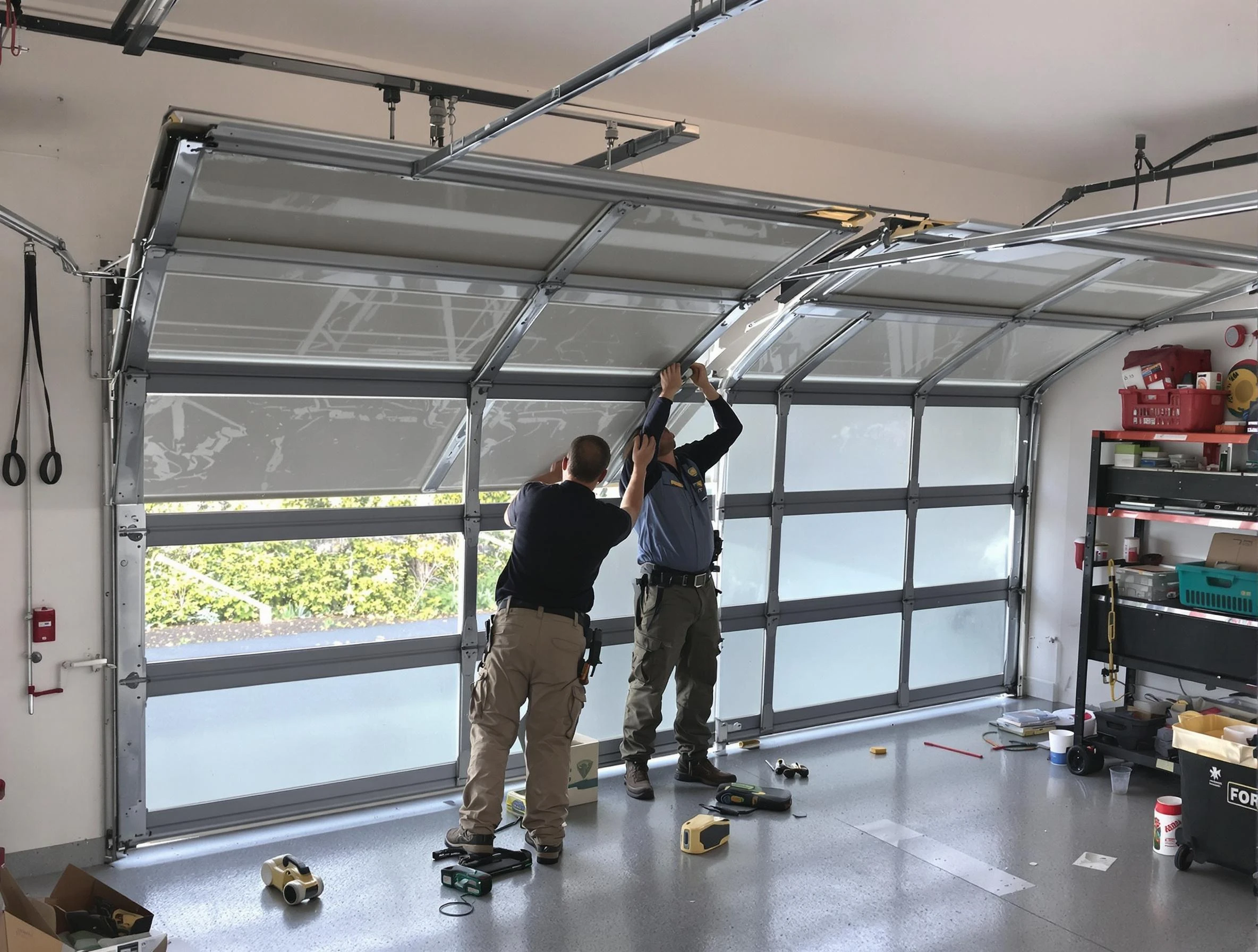 Fitchburg Garage Door Repair expert performing precise panel replacement on Fitchburg garage door