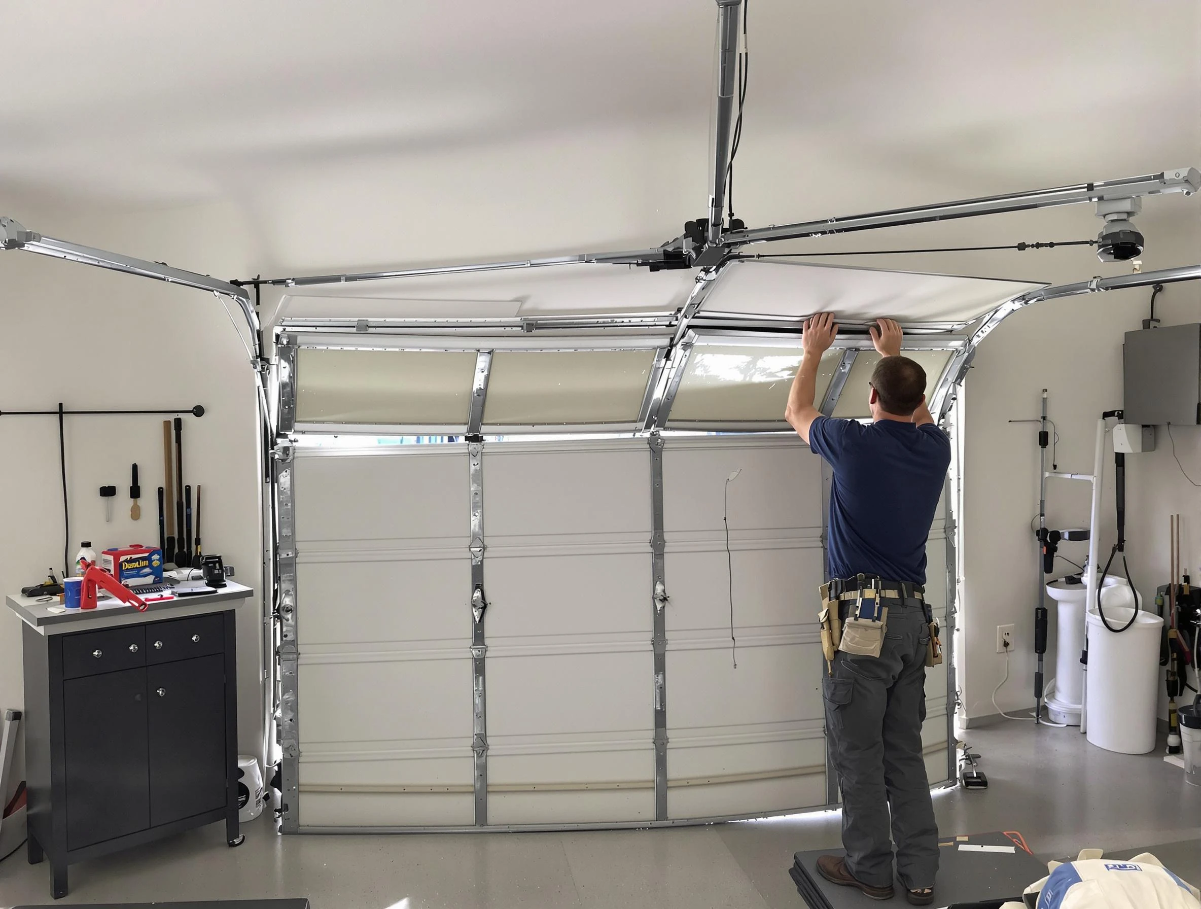 Fitchburg Garage Door Repair specialist performing precise section replacement on Fitchburg garage door